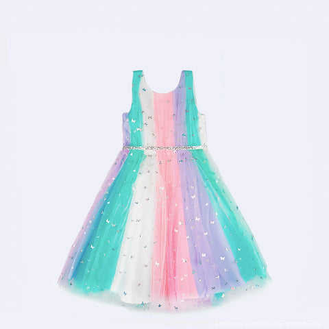 Vestido de Festa Petit Cherie Tule com Borboletas Holográficas Multicolorido - 1 a 6 Anos - frente do vestido de tule