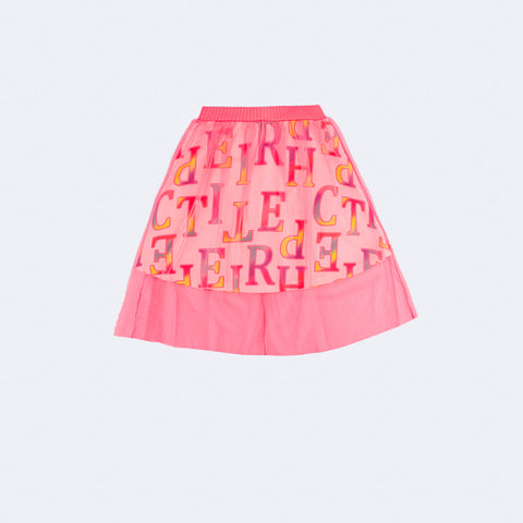 Conjunto Kids Petit Cherie Letras Tule Rosa Neon - 6 a 12 Anos - saia com estampa e tule