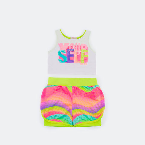 Conjunto Fitness Kids Mon Sucré Top Regata Neon Colorido - frente