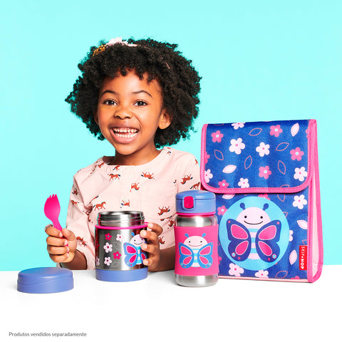 Pote Térmico com Talher Skip Hop Zoo Borboleta Rosa e Azul - coleção pote e lancheira térmica infantil feminina