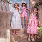 Vestido Infantil Bambollina Três Marias Estampa Floral Rosa - vestidos e conjuntos infantis