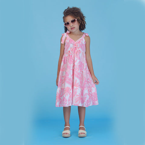 Vestido Infantil Bambollina Três Marias Estampa Floral Rosa - frente do vestido infantil três marias 