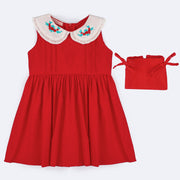 Vestido de Bebê Bambollina Bordado com Calcinha Vermelho - frente do vestido com calcinha