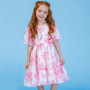 Vestido Infantil Bambollina Floral e Borboletas Rosa e Branco - Vestido na menina