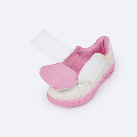 Tênis de Led Infantil Pampili Sneaker Luz Paetê e Briho Branco - tênis feminino fácil de calçar