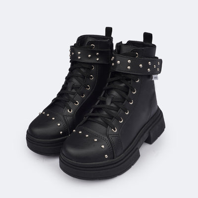 Bota Coturno Feminina Tweenie Store Tachas Rocky Preta - frente coturno feminino preto