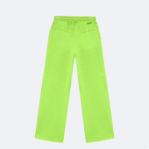Calça Wide Leg Vic&Vicky Moletom Cordão Verde Neon - costas calça feminina