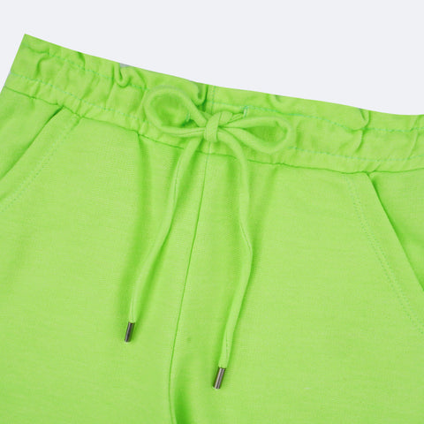 Calça Wide Leg Vic&Vicky Moletom Cordão Verde Neon - calça moletom feminina