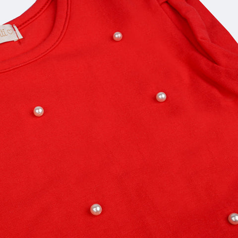 Conjunto Infantil Infanti Dog Love Vermelho - detalhe do bordado da blusa