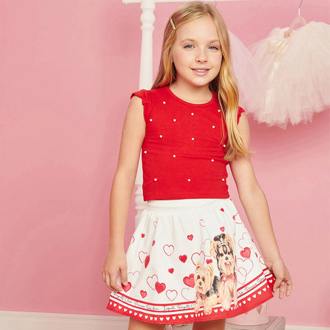 Conjunto Infantil Infanti Pérola Dog Love Vermelho - menina usando o conjunto