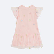 Vestido de Tule Infantil Infanti Paetê de Corações Rosa Clean - frente do vestido infantil paetê