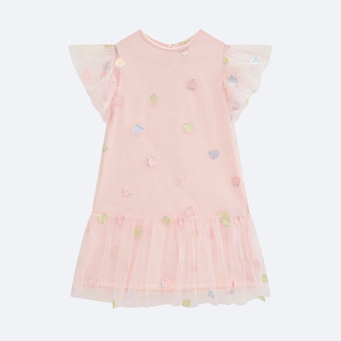 Vestido de Tule Infantil Infanti Paetê de Corações Rosa Clean - frente do vestido infantil paetê