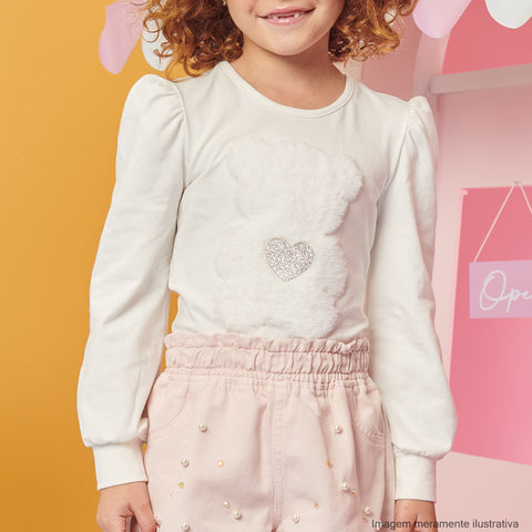 Blusa Infantil Pampili Ursa Pelúcia e Glitter Rosa - blusa infantil na menina