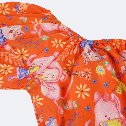 Conjunto Infantil Kukiê Cropped Floral Laranja.