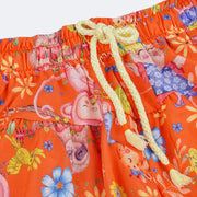 Conjunto Infantil Kukiê Cropped Floral Laranja - detalhe do coz do short