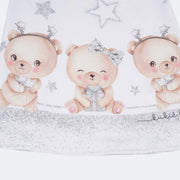 Vestido de Bebê Kukiê Urso Natal Branco - detalhe da estampa do vestido infantil branco