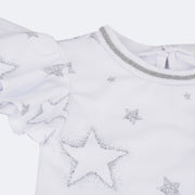 Vestido de Bebê Kukiê Urso Natal Branco - detalhe da manga e da gola do vestido infantil branco