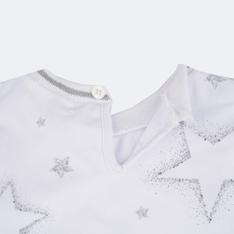 Vestido de Bebê Kukiê Urso Natal Branco - detalhe do botão das costas do vestido infantil branco