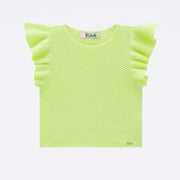 Cropped Infantil Kukiê Tricot Strass e Babados Verde Neon - frente do cropped infantil