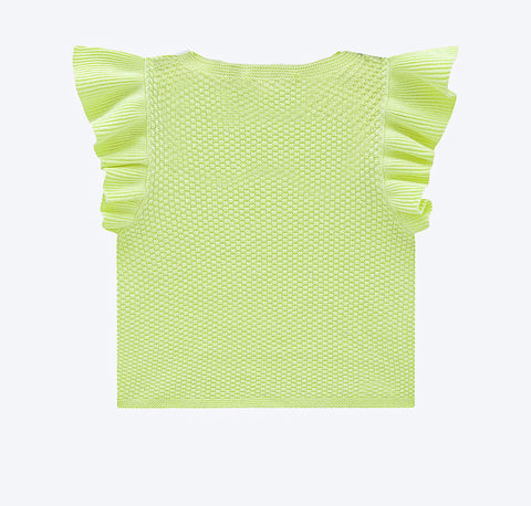 Cropped Infantil Kukiê Tricot Strass e Babados Verde Neon - costas do cropped tricot