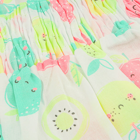 Conjunto de Bebê Kukiê Frutas Branco e Colorido Neon - estampa da blusa infantil