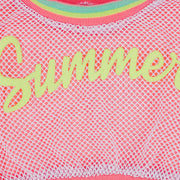 Conjunto Infantil Kukiê Vestido Canelado e Top Tela Rosa Neon - estampa termocolante na blusa de tela