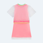 Conjunto Infantil Kukiê Vestido Canelado e Top Tela Rosa Neon - costas do vestido com sobreposição