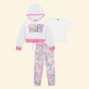 Conjunto Infantil Kukiê Color Fashion Tela Branco e Rosa - frente conjunto infantil