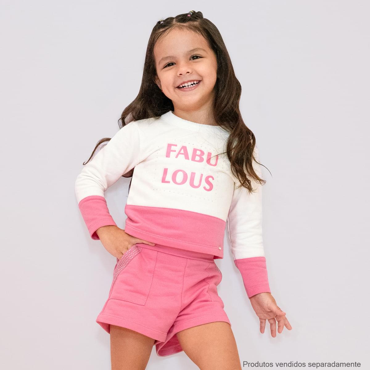 Blusa Manga Longa Pampili Fabulous Strass Off White e Rosa - blusa na menina