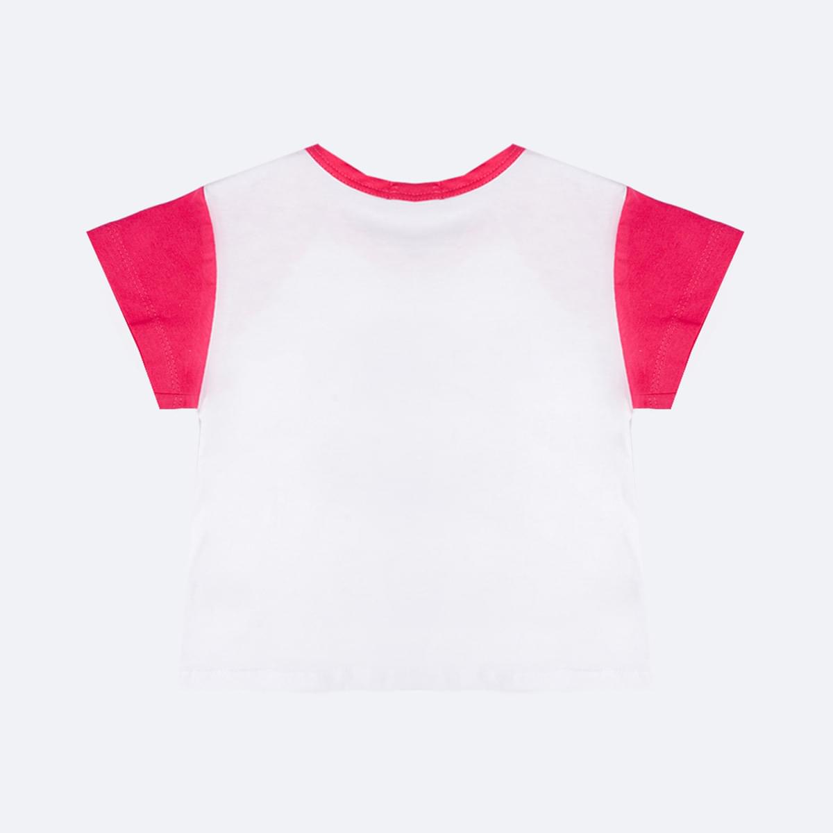 Camiseta Infantil Pampili Good Vibes Pink e Branca - costas da camiseta menina