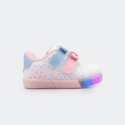 Tênis De Led Primeiros Passos Sneaker Luz Baby Fun Com Lacinhos Rosa e Azul.