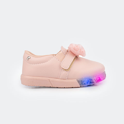 Tênis de Led Infantil Sneaker Luz com Laço Rosa Novo.