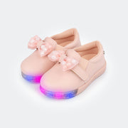 Tênis de Led Infantil Sneaker Luz com Laço Rosa Novo.