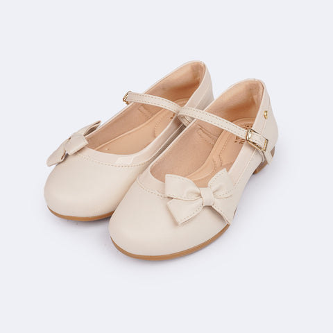 Sapato Infantil Feminino Pampili Angel com Laço Lateral Nude - frente do sapato infantil nude