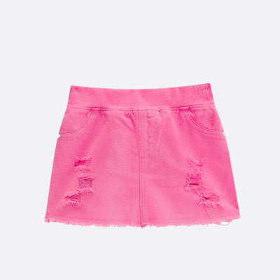 Short Saia Infantil Kukiê Desfiado Pink Neon - frente do short saia menina