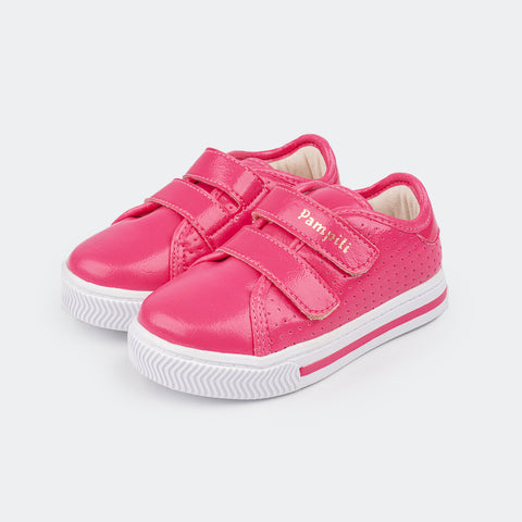 Tênis Infantil Pampili Mini Blog em Verniz com Fecho Velcro Pink.