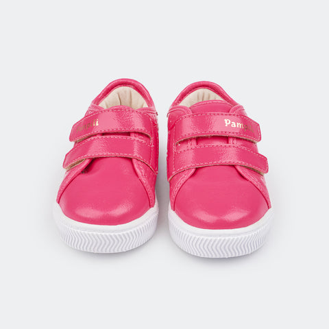 Tênis Infantil Pampili Mini Blog em Verniz com Fecho Velcro Pink.