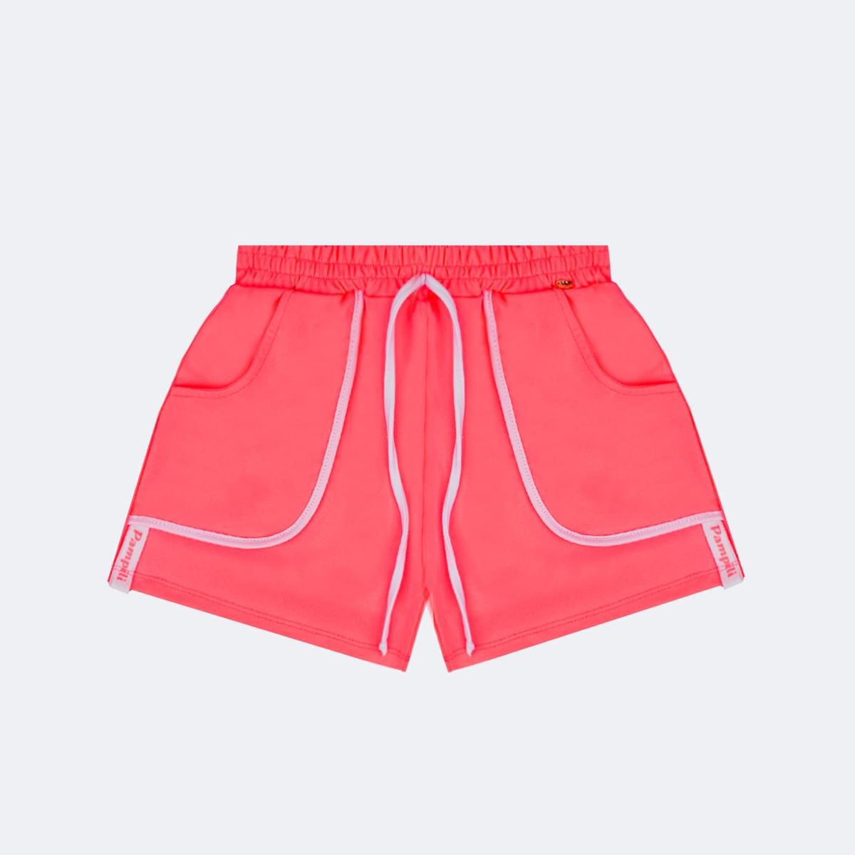 Short Infantil Pampili Gorgurão Rosa Neon - frente do short infantil feminino