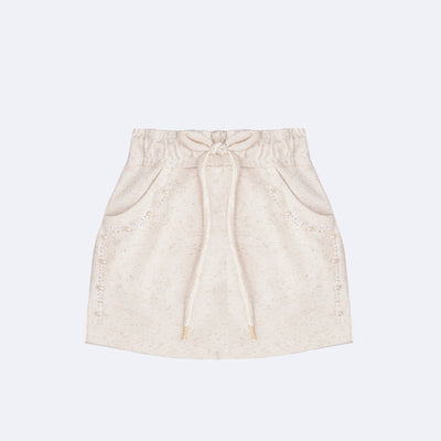 Short Saia Infantil Infanti Strass e Pérolas Off White - frente do short saia infantil