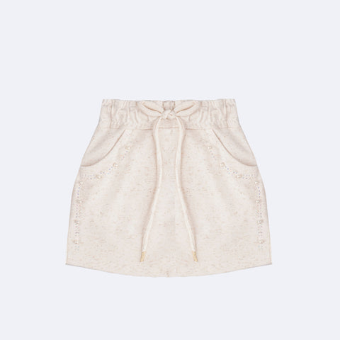 Short Saia Infantil Infanti Strass e Pérolas Off White - frente do short saia infantil