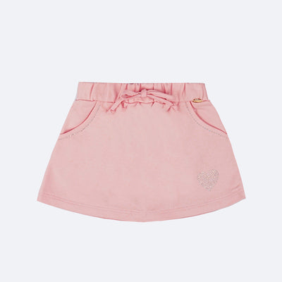 Short Saia Infantil Pampili Coração Strass Rosa - frente short saia rosa