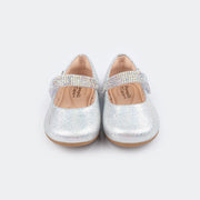 Sapato Infantil Mini Angel Tira em Strass Prata.