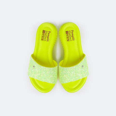 Chinelo Infantil Feminino Pampili Candy Glitter Amarelo Fluor - palmilha confortável