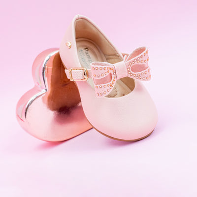 Sapato Infantil Pampili Mini Angel Laço Removível Tela e Strass Rosa - sapato de bebê rosa