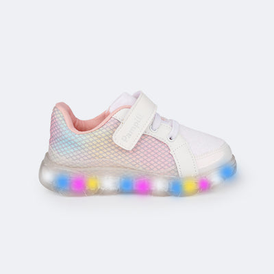 Tênis de Led Infantil Pampili Liz Luz com Glitter Sereia Branco - lateral com estampa de sereia 