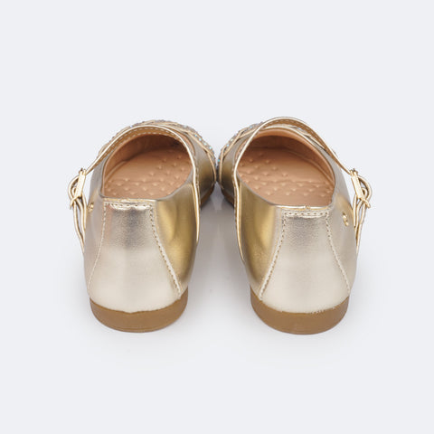 Sapato Infantil Feminino Pampili Angel Tira Glitter e Strass Dourado - traseira sapato infantil dourado