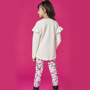 Conjunto Infantil Kukiê Blusa e Legging Panda Branco e Rosa - costas do conjunto infantil na menina