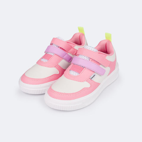 Tênis Infantil Feminino Pampili XP 21 Calce Fácil Velcro Colorido - frente do tênis em rosa e lilás 