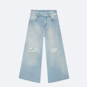 Calça Jeans Infanti Wide Leg Desfiada Azul Claro - frente calça jeans