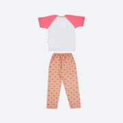 Pijama Bebê Cara de Criança Calça Hamster Branco e Rosa - costas do pijama infantil feminino